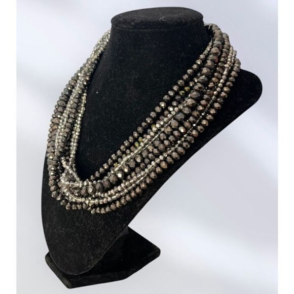 Slate Magnetic Closure Multi-Strand Beaded Necklace - Picture 4 of 7